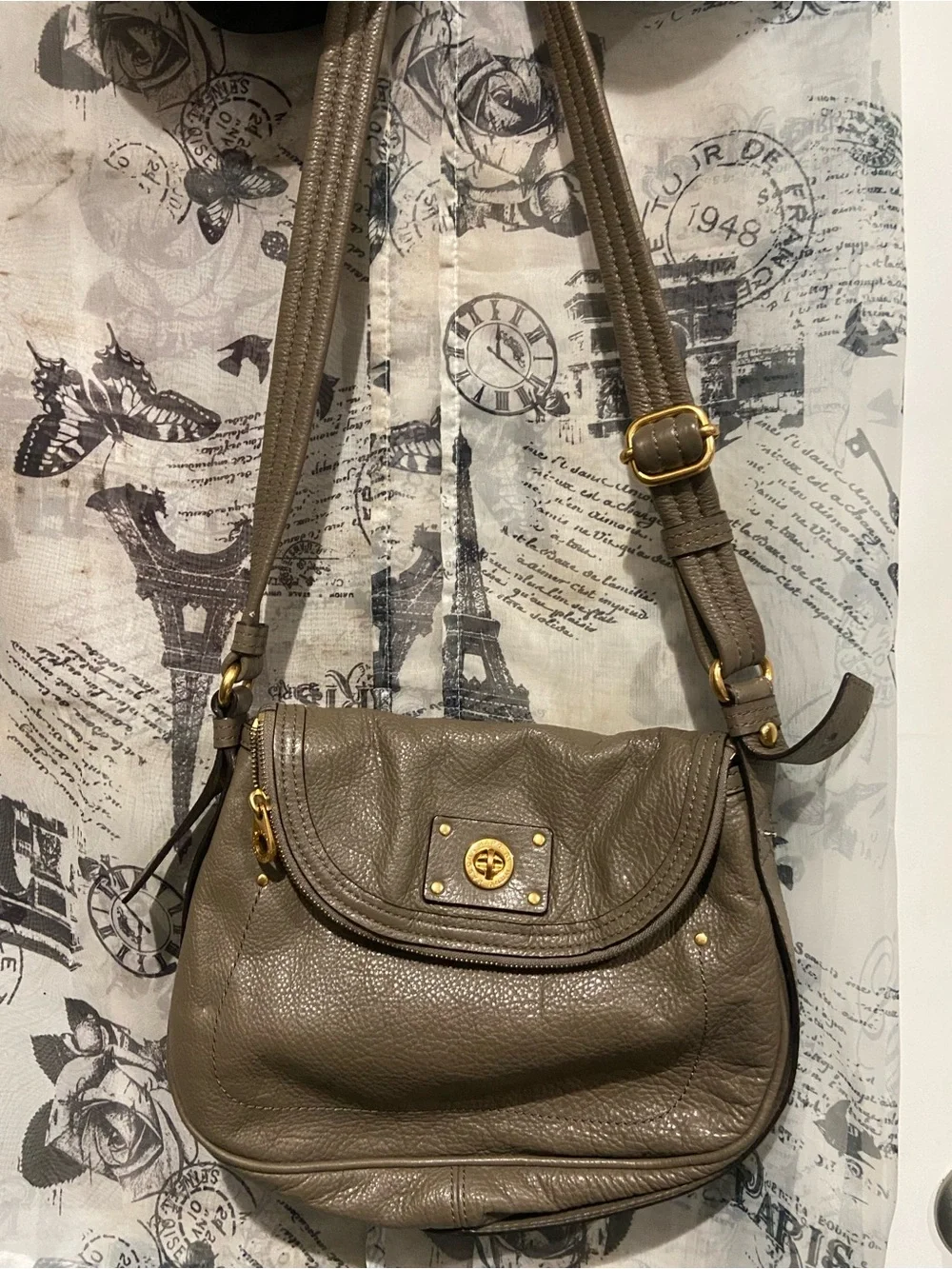 Marc by Marc Jacobs Taupe Leather Crossbody with Gold Hardware